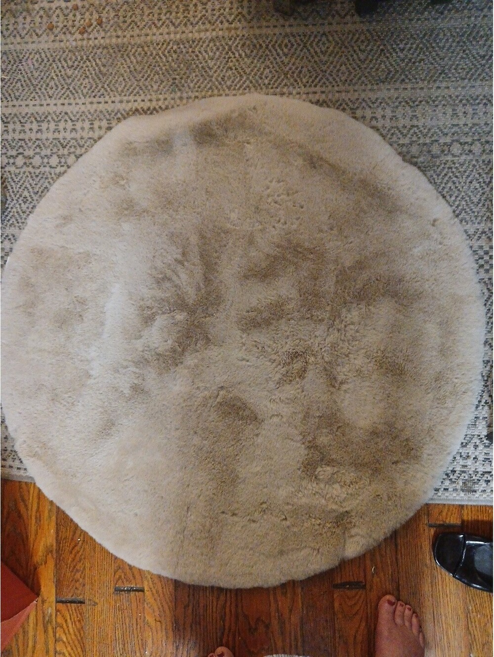 Faux Fur Sheepskin Fluffy Area Rugs Round Shaggy Carpet white 4x4 ft